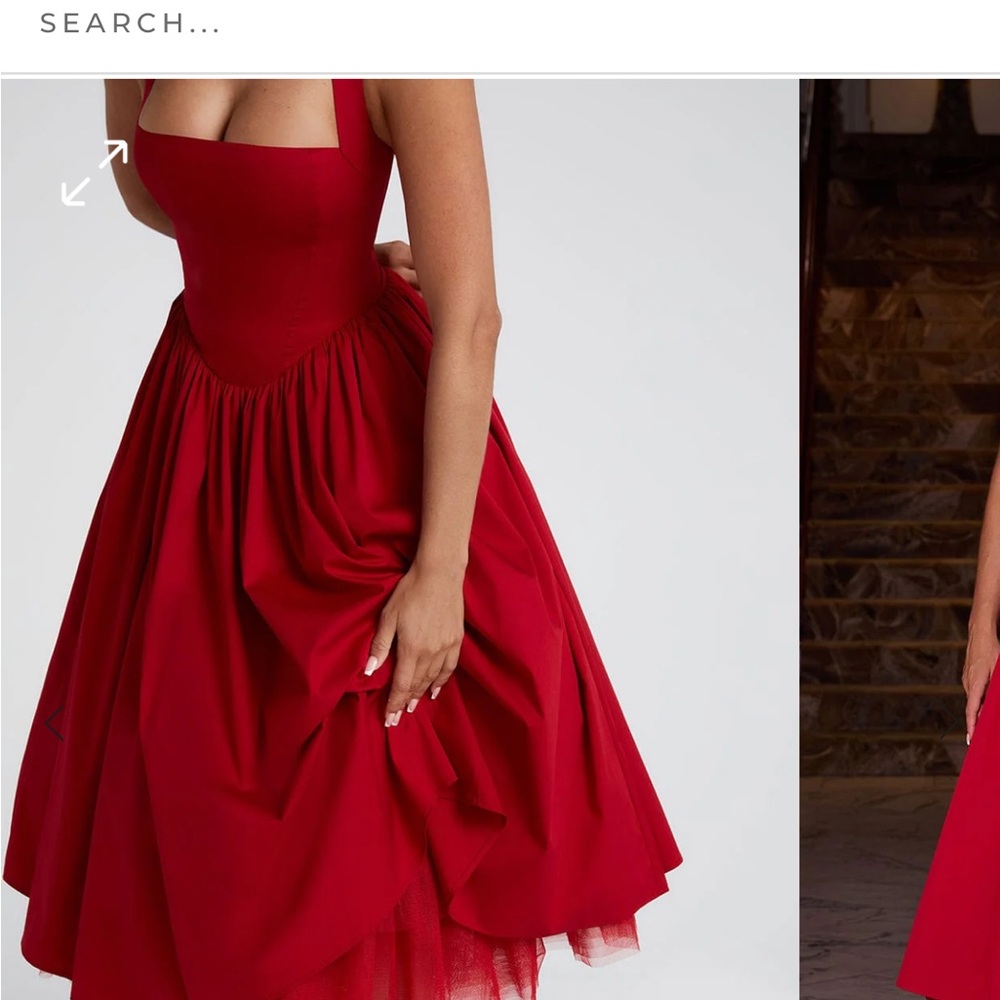 Red Pleated Fit and Flare Midi Dress
